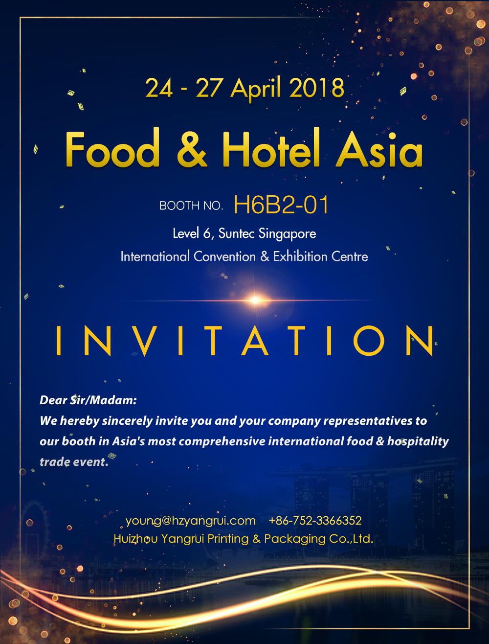 Yangrui on mukana ruoka & Hotel Asia 24-27 huhtikuu, 2018