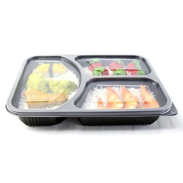 Disposable Bento Box PP 3 Compartment Food Containers With Lid