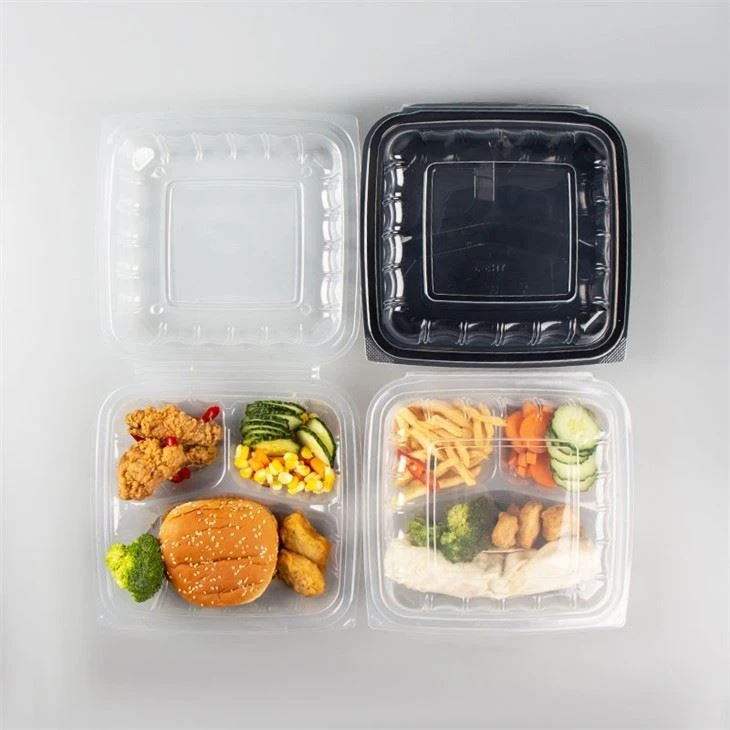 Elintarvikepakkaussäiliö Kertakäyttöinen simpukkalounaslaatikko Take away -ruokapakkaukset 9x9x3 3cmpt kirkaspohja saranoidulla kannella