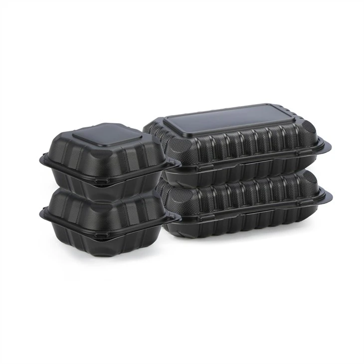 9 x 6 tuuman musta Take Away mikroaaltouunissa turvallinen Bento Box Musta saranoitu ruokasäiliö kertakäyttöinen muovinen Bento lounaslaatikko