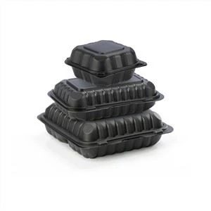 8 tuuman musta ympäristöystävällinen mikrowavable simpukka muovinen takeaway ruokapakkaus kertakäyttöinen lounaslaatikko elintarvikepakkauksiin