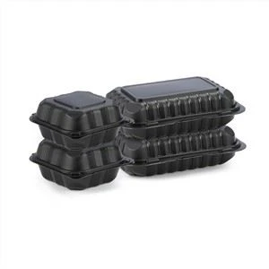 9 x 6 tuuman musta Take Away mikroaaltouunissa turvallinen Bento Box Musta saranoitu ruokasäiliö kertakäyttöinen muovinen Bento lounaslaatikko