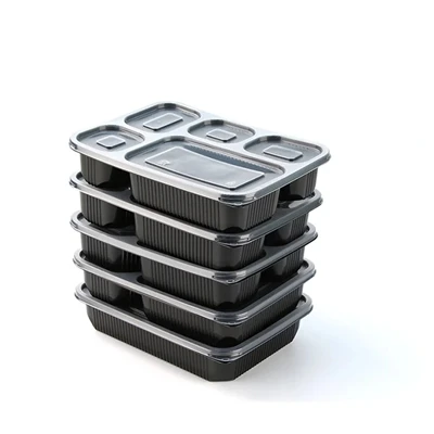 Ilmainen näyte musta ravintolalounas Bento Box 2 -lokeroinen muovinen takeawa...